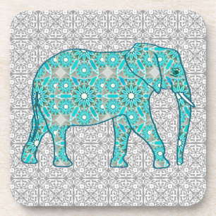 Mandala Blume Elefant - Türkis, Grau und Weiß Untersetzer
