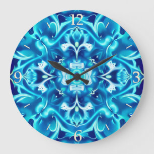 Mandala-Blume in den Farbtönen von Indigoblau Große Wanduhr