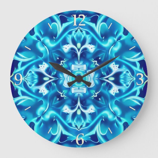 Mandala-Blume in den Farbtönen von Indigoblau Große Wanduhr (Vorderseite)