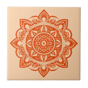 Mandala-Blume in Mandarinorange Fliese