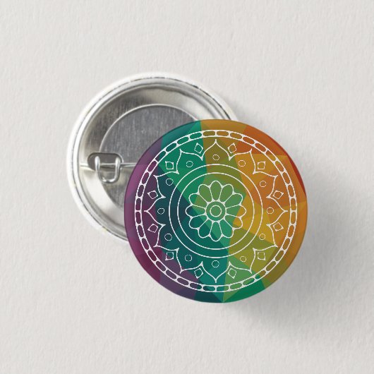 Mandala-Blume in regenbogenfarbenem Boho Button (Vorne & Hinten)