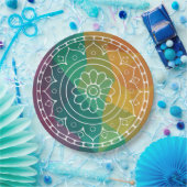 Mandala-Blume in regenbogenfarbenem, polyfarbenem Pappteller (Party)