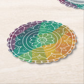 Mandala-Blume in regenbogenfarbenem, polyfarbenem Untersetzer (angewinkelt)