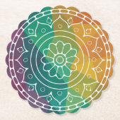 Mandala-Blume in regenbogenfarbenem, polyfarbenem Untersetzer (Vorderseite)