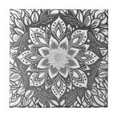 Mandala-Blume in Schwarzweiß Fliese (Vorderseite)