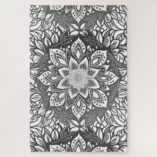 Mandala-Blume in Schwarzweiß Puzzle (Vertikal)