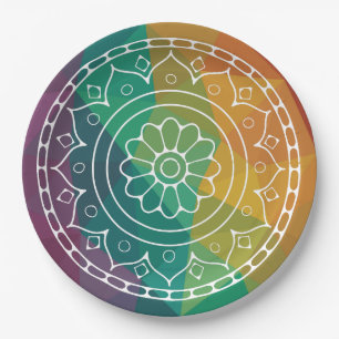 Mandala Blume India Regenbogen boho farbenfrohe Ge Pappteller