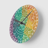 Mandala Blume India Regenbogen bunter Boho Runde Wanduhr (Winkel)