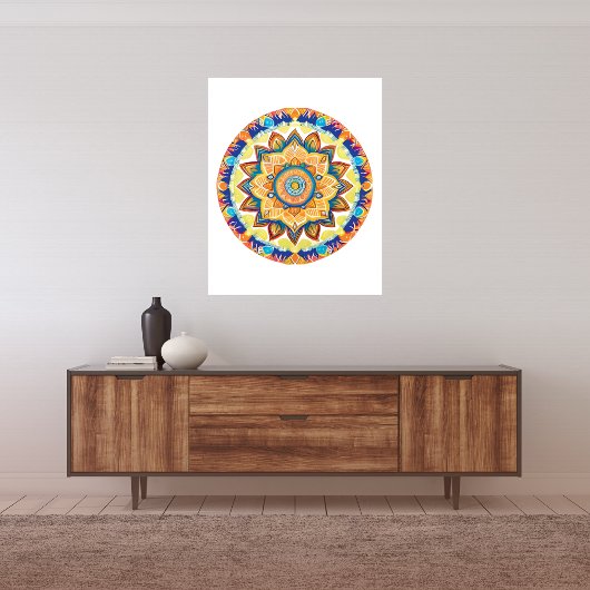 Mandala Blume Magic Blue Wassercolor Fotodruck