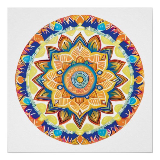Mandala Blume Magic Blue Wassercolor Poster (Vorderseite)