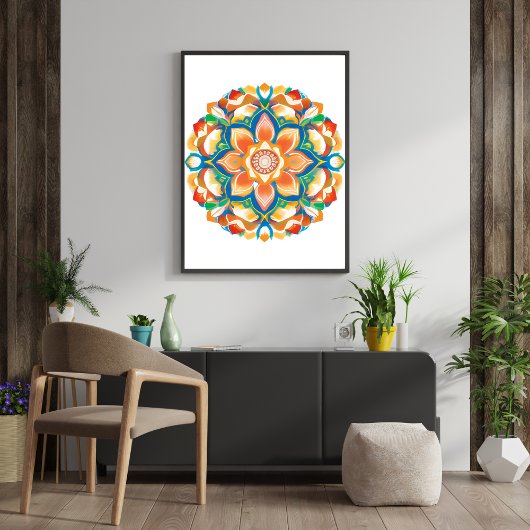 Mandala Blume Magic White Watercolor Fotodruck