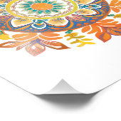 Mandala Blume Magie Orange Wasserfarbe Fotodruck (Ecke)