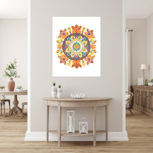 Mandala Blume Magie Orange Wasserfarbe Fotodruck