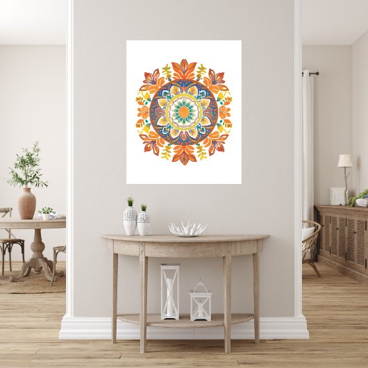 Mandala Blume Magie Orange Wasserfarbe Fotodruck