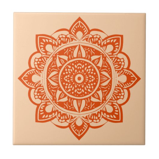 Mandala Blume Mandarin Orange Fliese (Vorderseite)