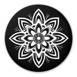 Mandala Blume Pattern in Schwarzweiß Keramikknauf