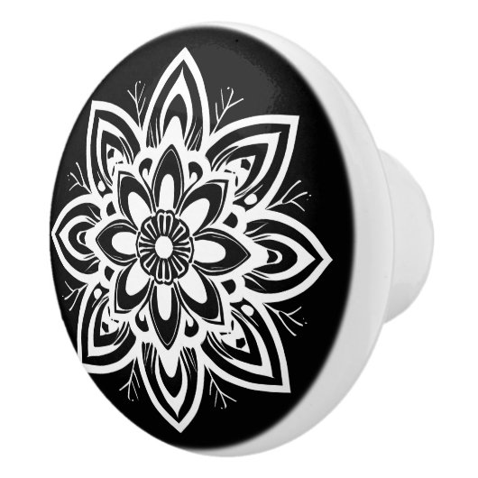Mandala Blume Pattern in Schwarzweiß Keramikknauf (Rechts)