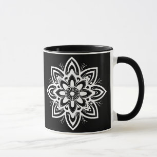 Mandala Blume Pattern in Schwarzweiß Tasse