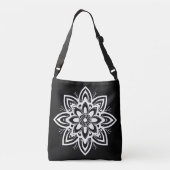 Mandala Blume Pattern in Schwarzweiß Tragetaschen Mit Langen Trägern (Rückseite)