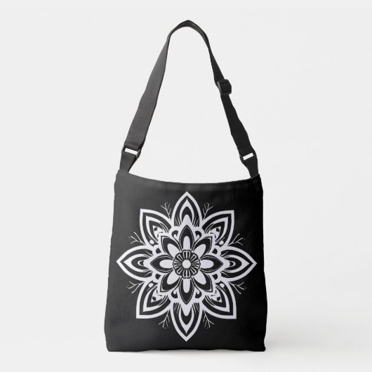 Mandala Blume Pattern in Schwarzweiß Tragetaschen Mit Langen Trägern (Vorderseite)