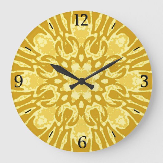 Mandala Blume Pattern - Senf Gold und Gelb Große Wanduhr (Vorderseite)