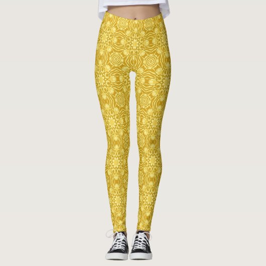 Mandala Blume Pattern - Senf Gold und Gelb Leggings (Vorderseite)