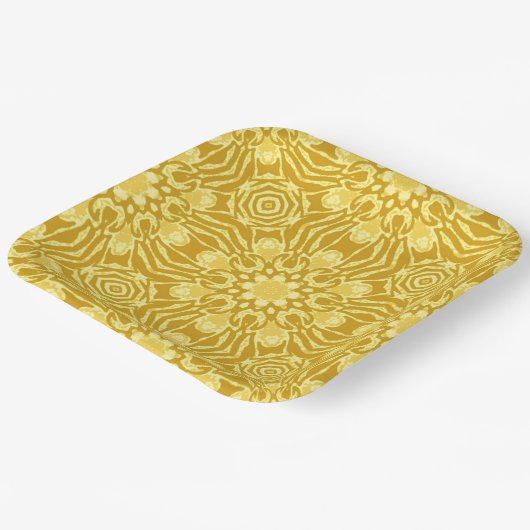Mandala Blume Pattern - Senf Gold und Gelb Pappteller (Gewinkelt)