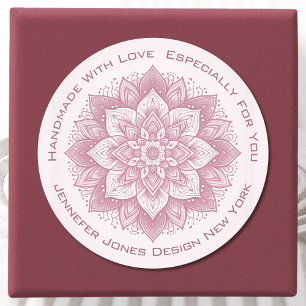 Mandala Blume Simple Girly Pink Handmade Labels Runder Aufkleber