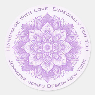 Mandala Blume Simple Pastel Lilac Handmade Labels Runder Aufkleber