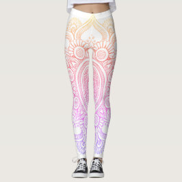 Mandala-Blume - Weiß und Regenbogen Leggings
