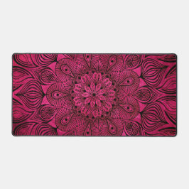 Mandala Blume Zen Coole, lebendige, heiße Rosa Schreibtischunterlage