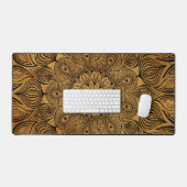 Mandala Blume Zen Tan Neutral Black Light Brown Schreibtischunterlage (Tastatur & Maus)