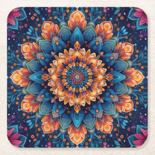 Mandala-Blumen-Digital-Art-Stil-23907. Rechteckiger Pappuntersetzer