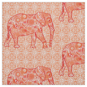 Mandala-Blumenelefant - korallenrotes Orange und Stoff