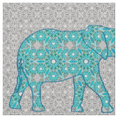 Mandala-Blumenelefant - Türkis, Grau u. Weiß Stoff (Nahaufnahme)