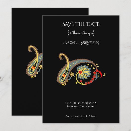 Mandala-Blumenkunst – Boho-Paisley-Poster-Design Save The Date (Vorne/Hinten)