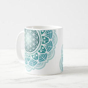 Mandala - Blüte des Lebens - Türkis Kaffeetasse