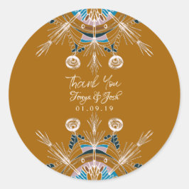 Mandala Bohemisch Colorful Vielen Dank, Mustard Runder Aufkleber