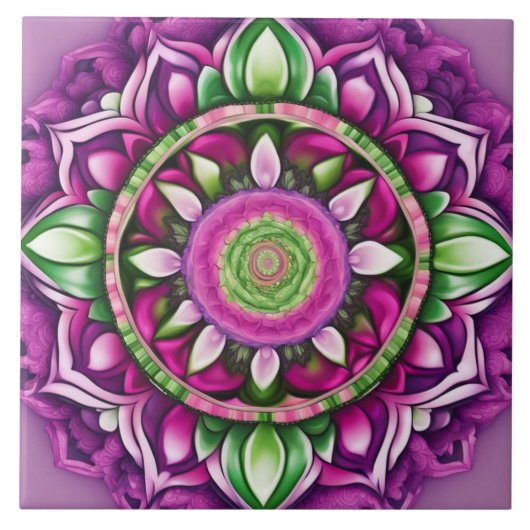 Mandala Bohemisch Lila, rosa, grün Fliese (Vorderseite)