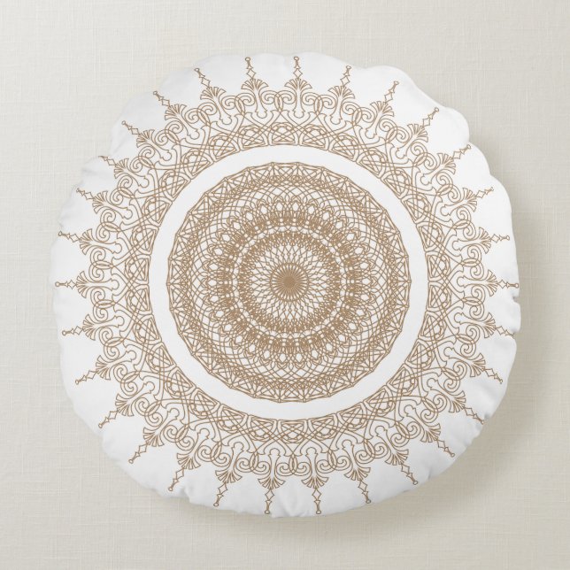 Mandala Bohemisch White Boho Rundes Kissen (Vorderseite)