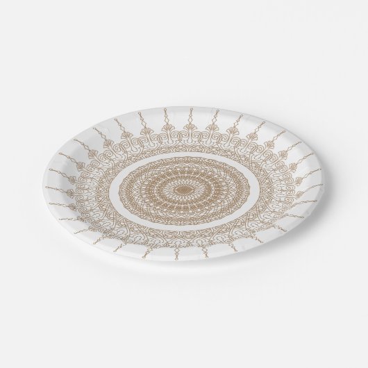 Mandala Bohemisch White Pappteller (Schrägansicht)
