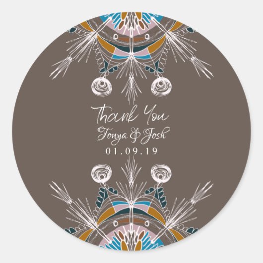 Mandala Bohemische farbenfrohe Hochzeit Danke, Bro Runder Aufkleber (Vorderseite)