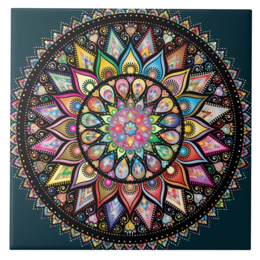 Mandala Bohemische Farbpalette Fliese (Vorderseite)
