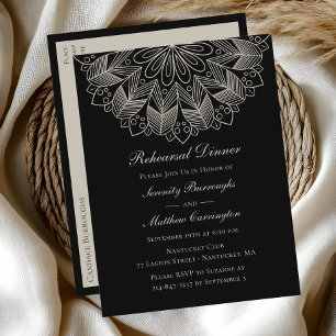 Mandala Boho Black Indian Wedding Probe Dinner Einladungspostkarte