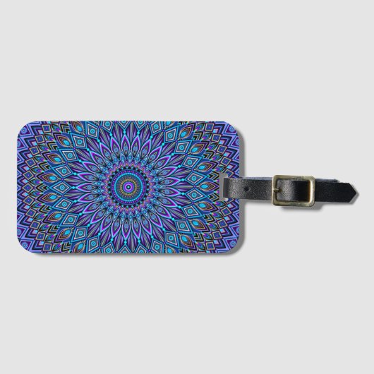 Mandala Boho Blue Aquamarin Lila Gold Magic Gepäckanhänger (Vorderseite (Horizontal))