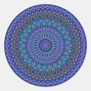 Mandala Boho Blue Aquamarin Lila Peacock Gold Blac Runder Aufkleber
