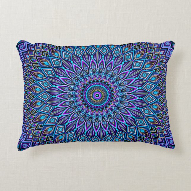 Mandala Boho Blue Aquamarin Lila Peacock Gold Magi Dekokissen (Vorderseite)