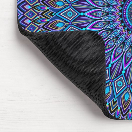 Mandala Boho Blue Aquamarin Lila Peacock Gold Magi Mousepad (Ecke)