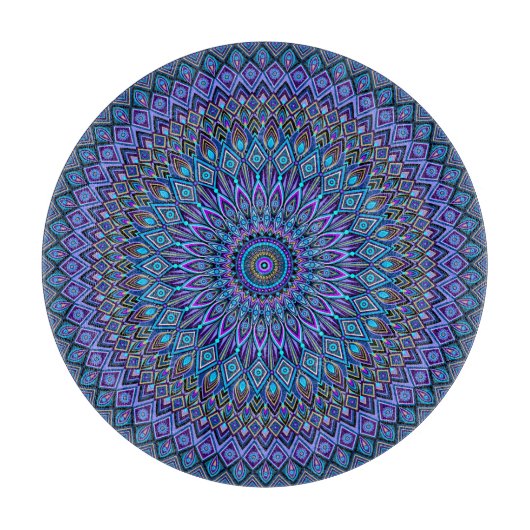 Mandala Boho Blue Aquamarin Lila Peacock Gold Magi Schneidebrett (Vorderseite)