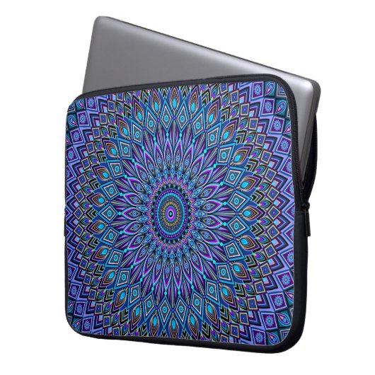 Mandala Boho Blue Aquamarin Lila Peacock Gold Vibr Laptopschutzhülle (Vorderseite Links)
